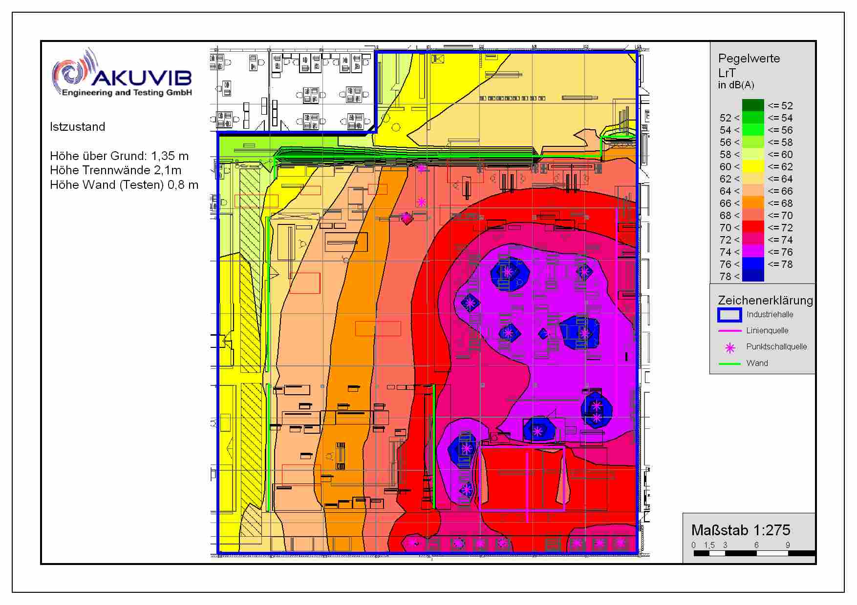 Katasterlärmkarte einer Produktionshalle